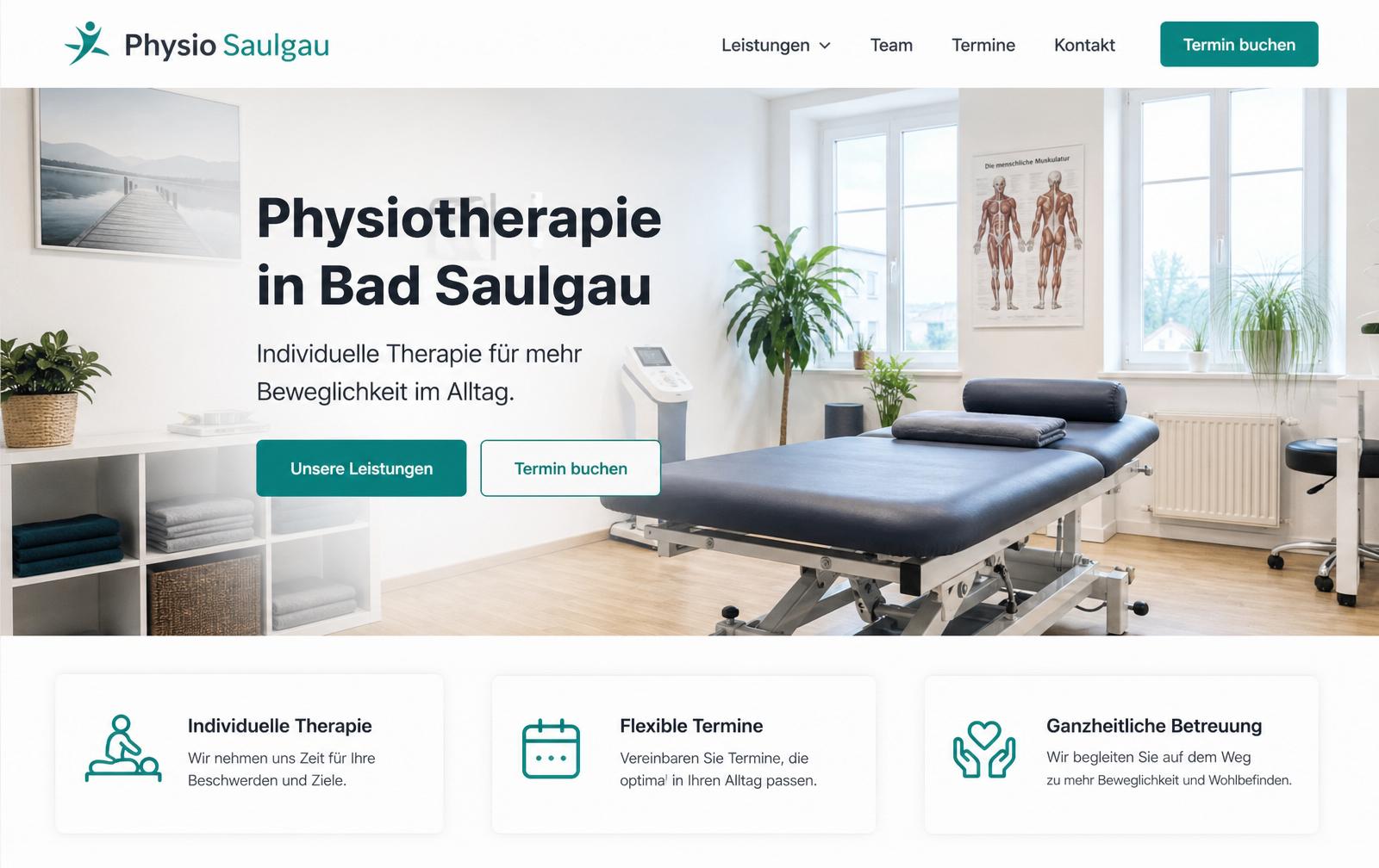 Website-Screenshot der Physiotherapie-Praxis, Bad Saulgau