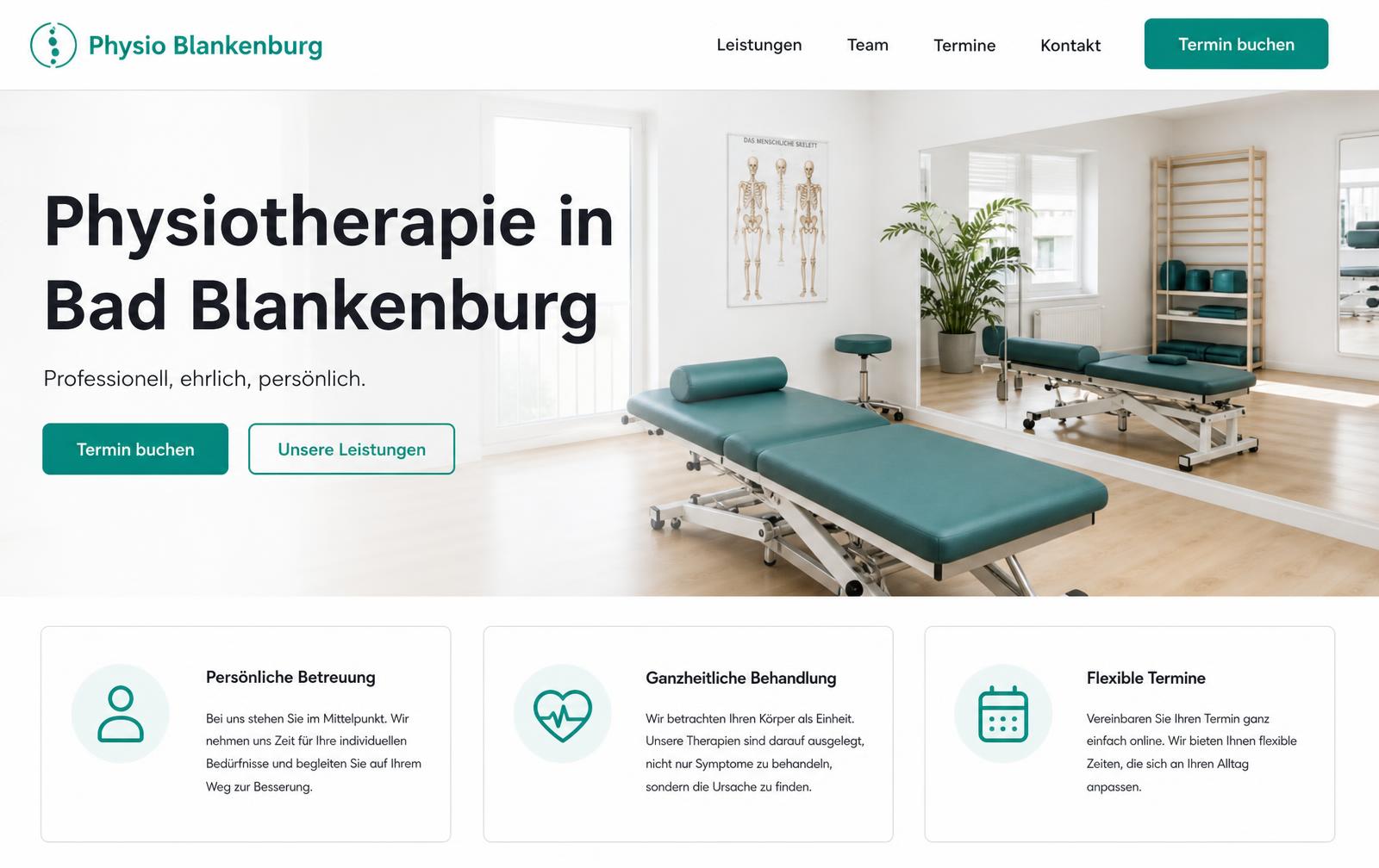 Website-Screenshot der Physiotherapie-Praxis, Bad Blankenburg