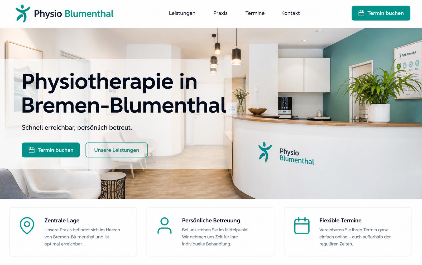 Website-Screenshot der Physiotherapie-Praxis, Bremen-Blumenthal