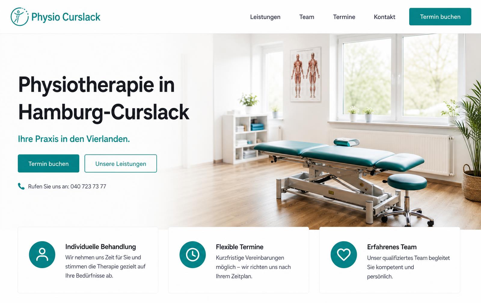 Website-Screenshot der Physiotherapie-Praxis, Hamburg-Curslack