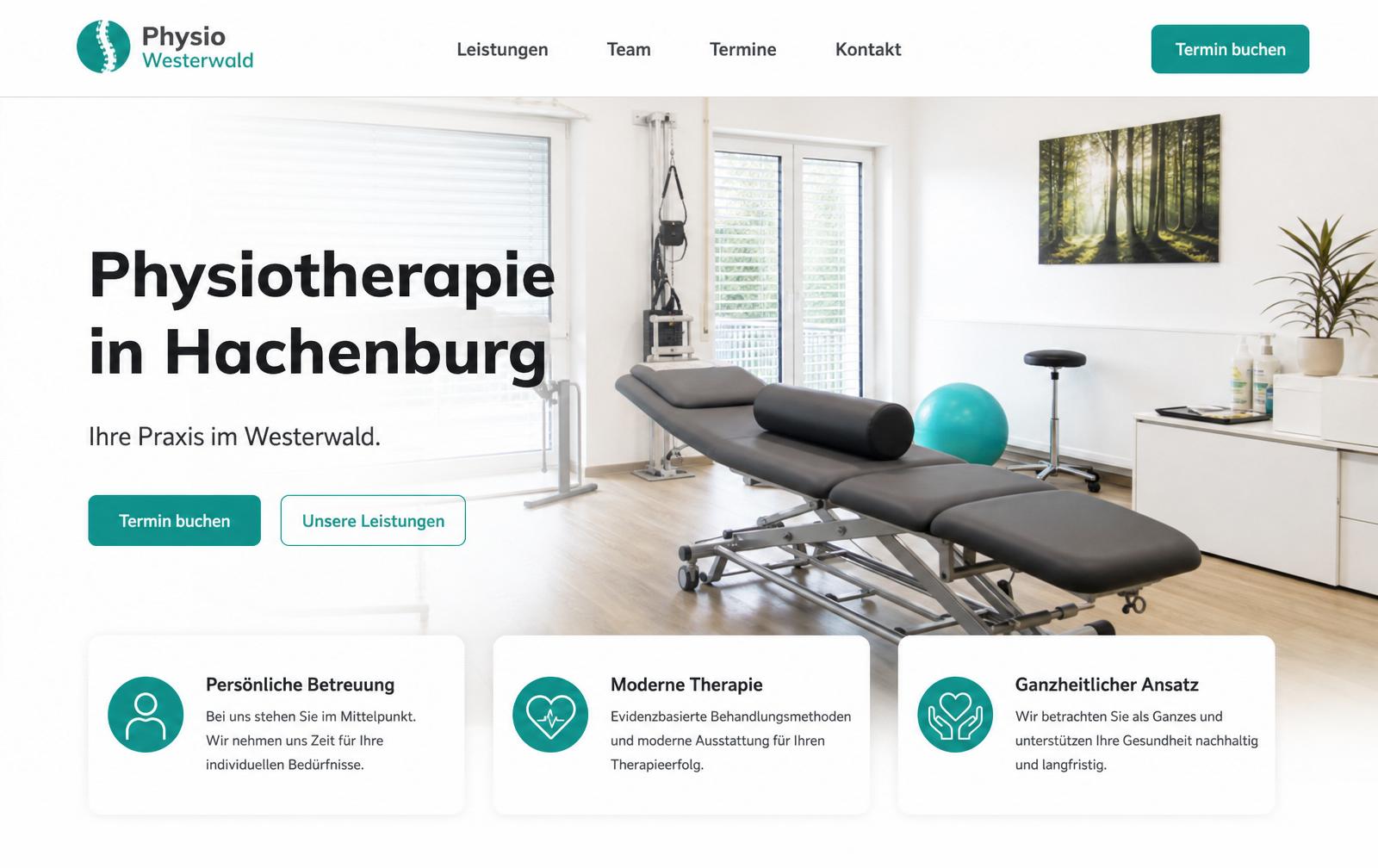Website-Screenshot der Physiotherapie-Praxis, Hachenburg