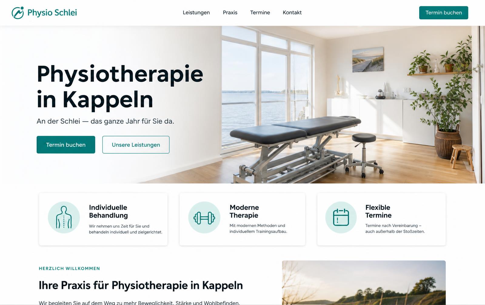 Website-Screenshot der Physiotherapie-Praxis, Kappeln