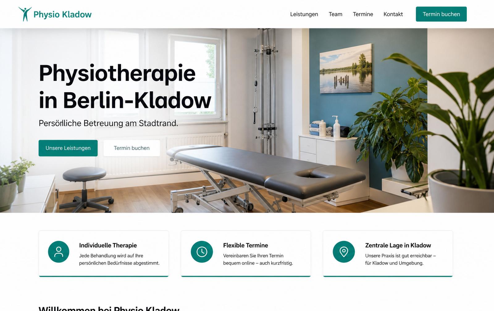 Website-Screenshot der Physiotherapie-Praxis, Berlin-Kladow