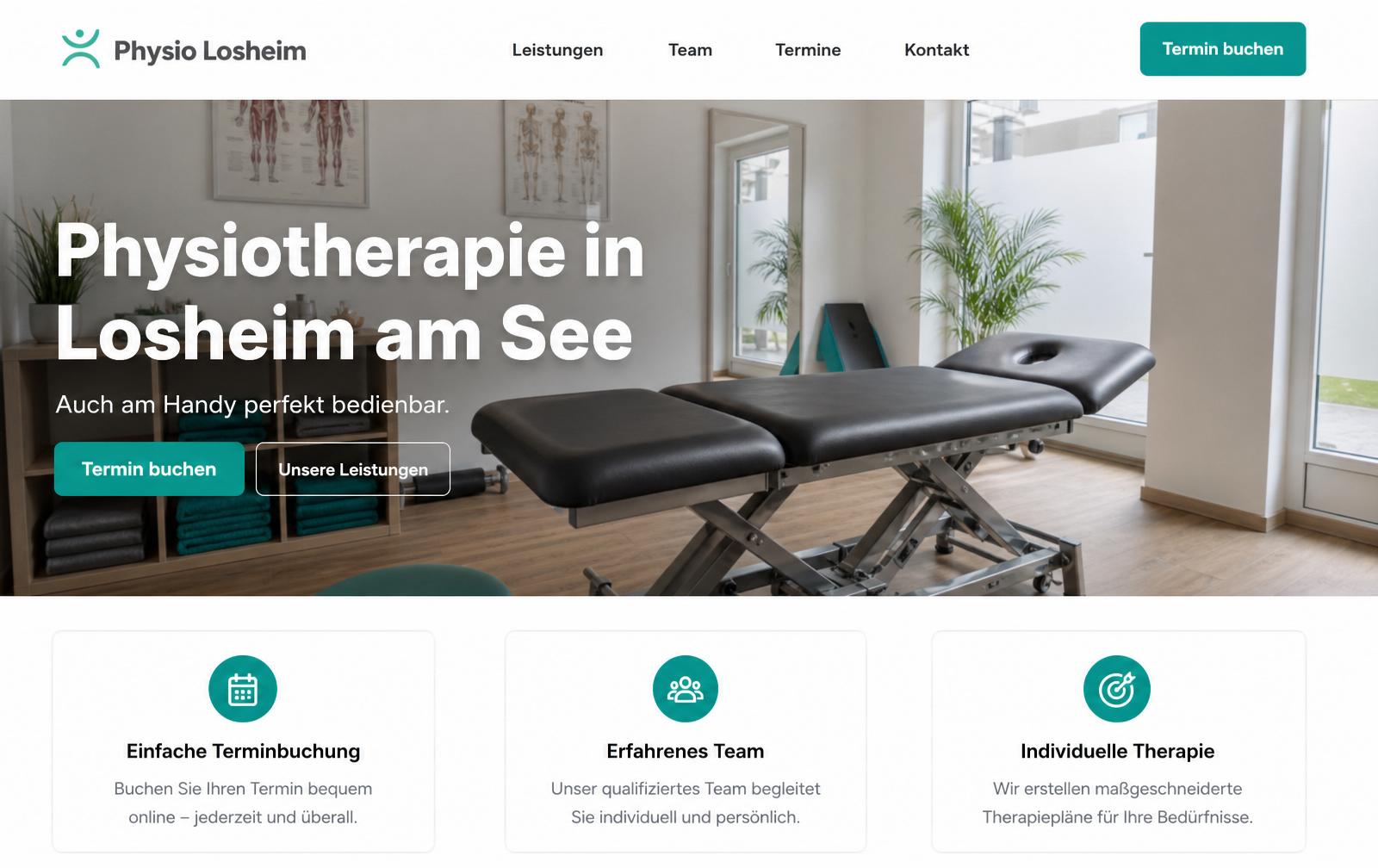 Website-Screenshot der Physiotherapie-Praxis, Losheim am See