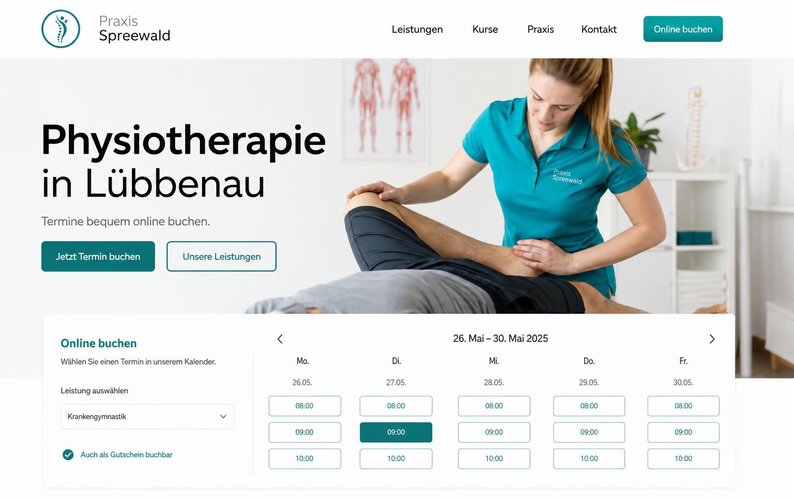 Website-Screenshot der Physiotherapie-Praxis, Lübbenau