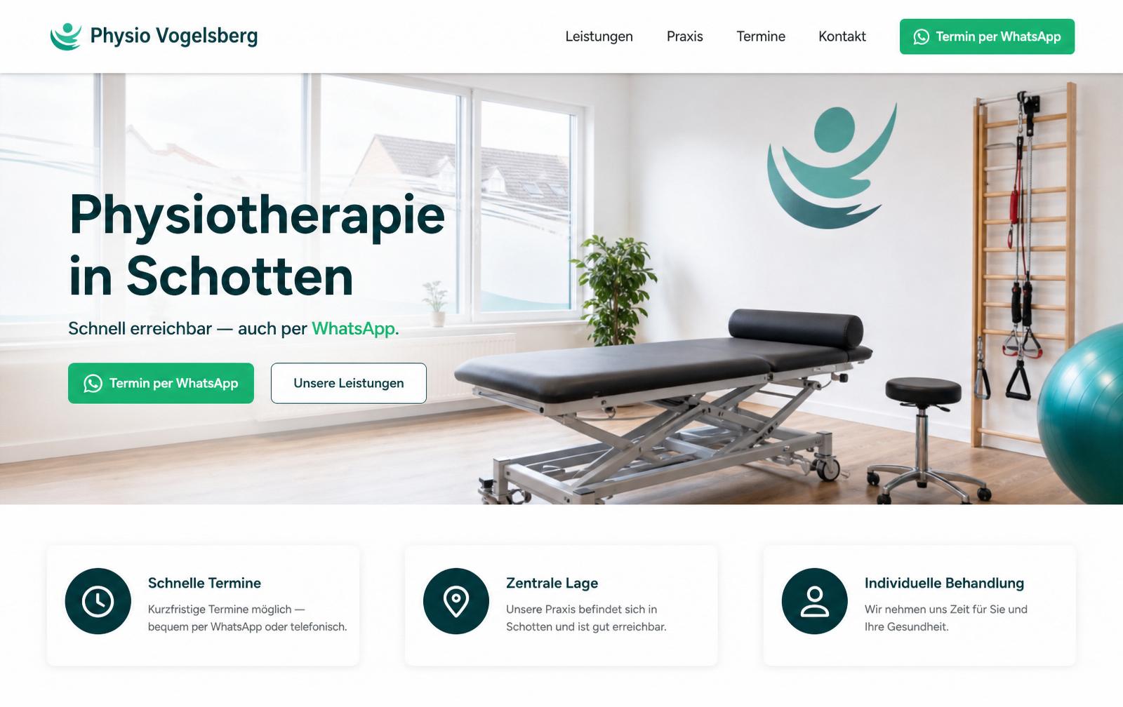 Website-Screenshot der Physiotherapie-Praxis, Schotten