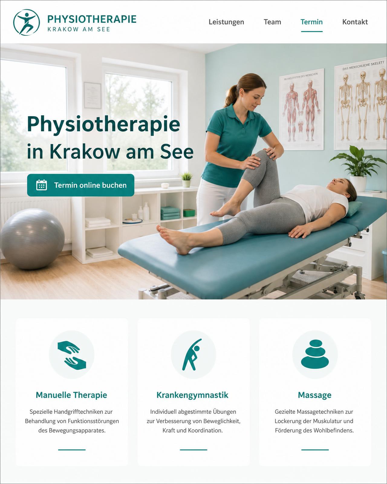 Website-Screenshot der Physiotherapie-Praxis, Krakow am See