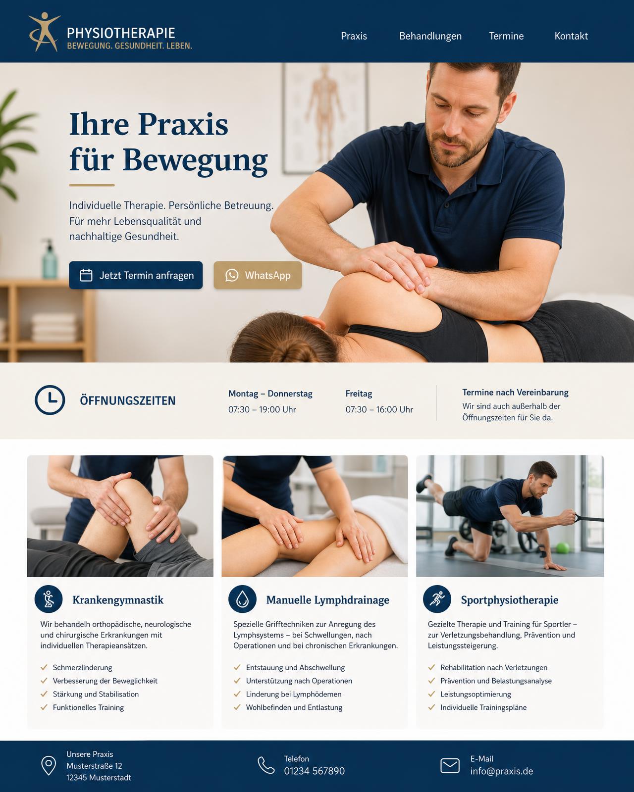 Website-Screenshot der Physiotherapie-Praxis, Hilpoltstein