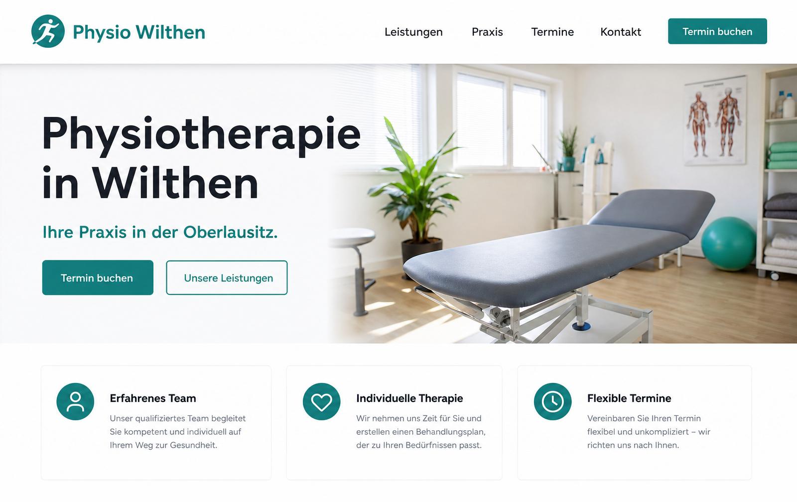 Website-Screenshot der Physiotherapie-Praxis, Wilthen